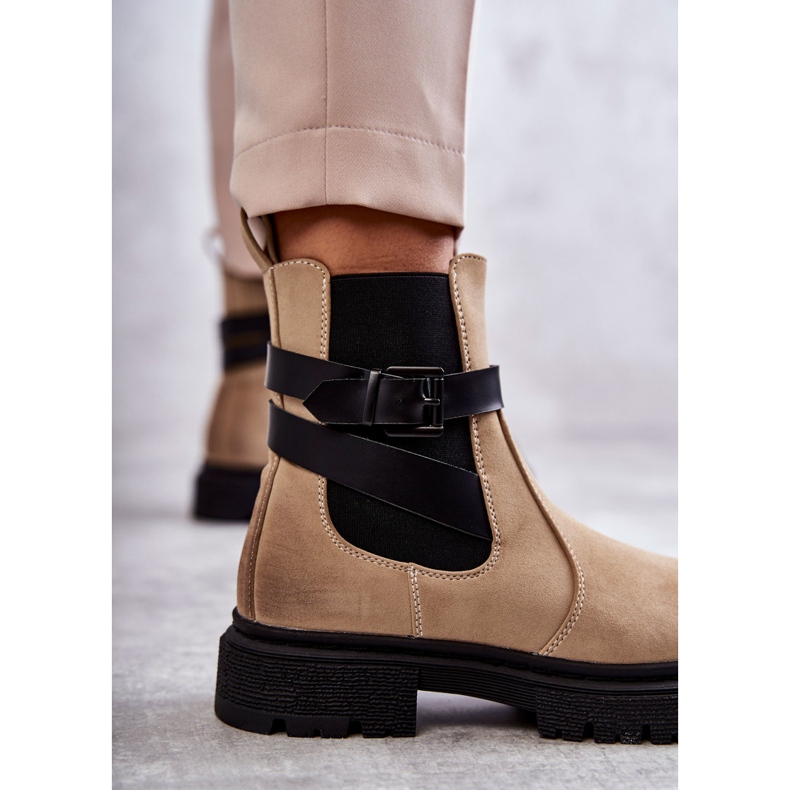 FE1 Kvinnors varma stövlar Jodhpur stövlar Med ett skärp Beige Jose 2