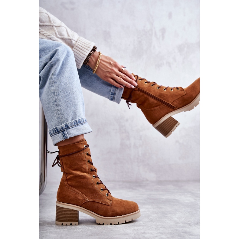 Kvinnors varma stövlar på högklackat kamel Julieta brun 1