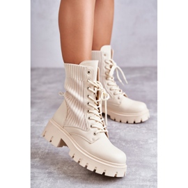 FS1 Kvinnors arbetarkängor med strumpor Beige Abigail 1