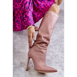 Fashionabla stövlar på hög klack med Cubic Zirconia Rosa Lovisa 1