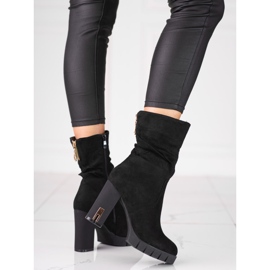 Kvinnors Shelovet mockastövlar på en hög stolpe svart 1