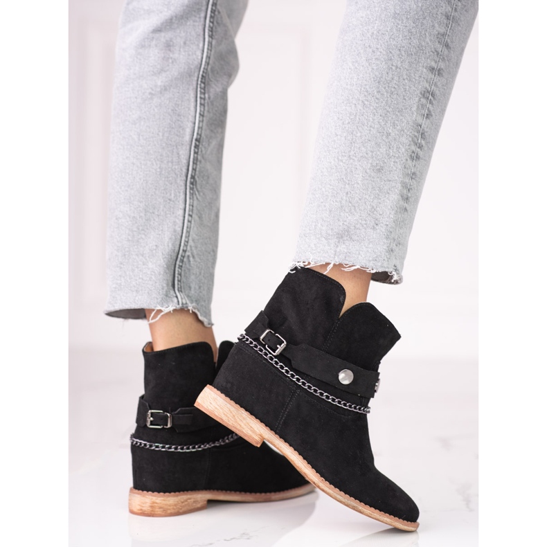 Cowboystövlar i mocka för kvinnor på en kil Shelovet svart 2