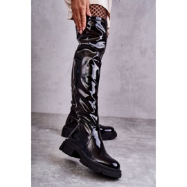 GOE Patent KK2N4023 Svarta stövlar över knäet på en platt klack 1