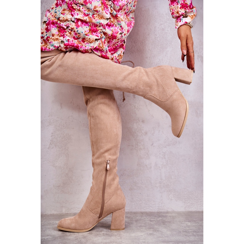 FE1 Klassiska Clarissa Beige Mocka Lår Stövlar brun 2