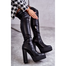 FS1 Höga stövlar i läder på den svarta Katrina-plattformen 1