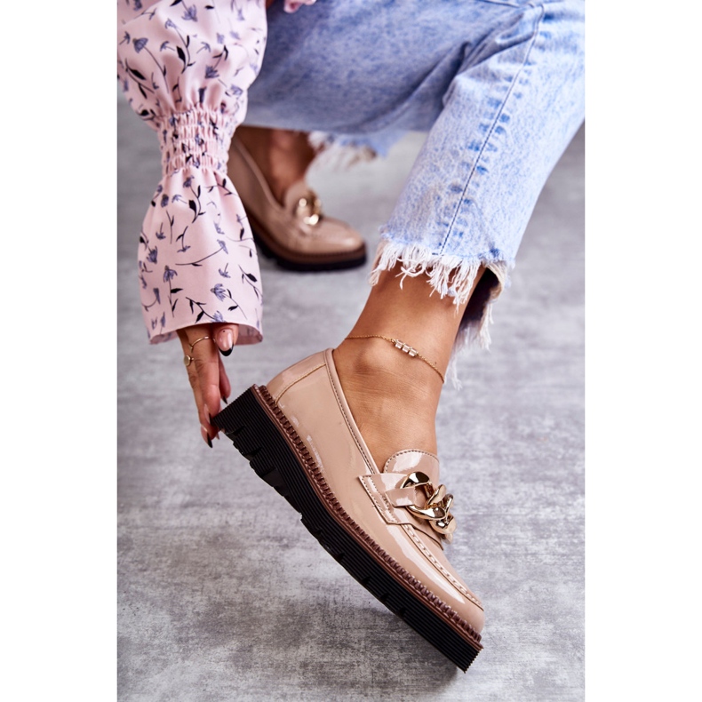 Vinceza Lackade Loafers På Den Beige Reidun Plattformen brun 1