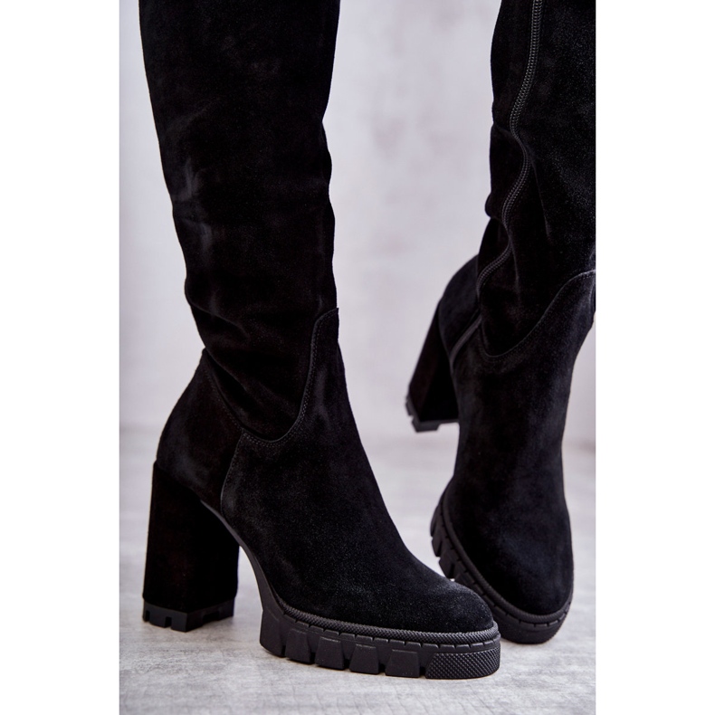 PA2 Fashionabla mocka svarta lår höga stövlar Estrela 2