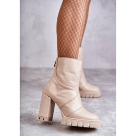 Läderstövlar På Hög Klack Beige Elia 2