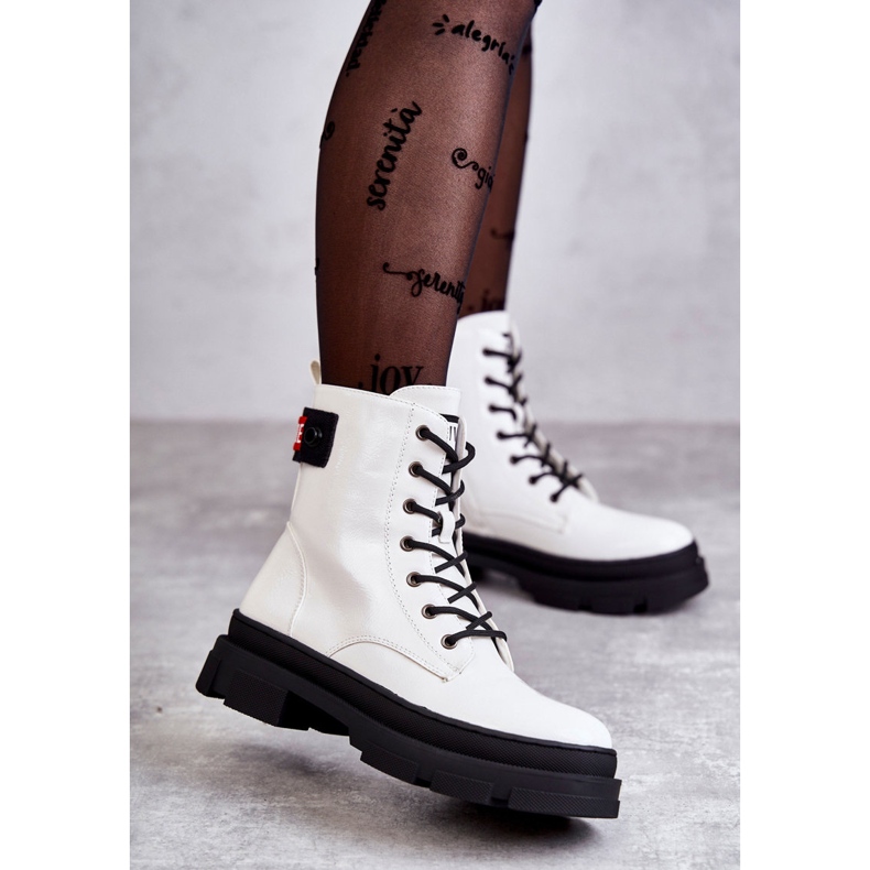 S.Barski Damlackerade stövlar Snörningsarbetare Vit Conny 2