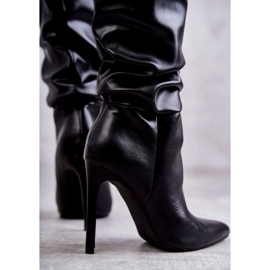 WS1 Skrynkliga stövlar i ekologisk läder på svart Caren högklackat 2