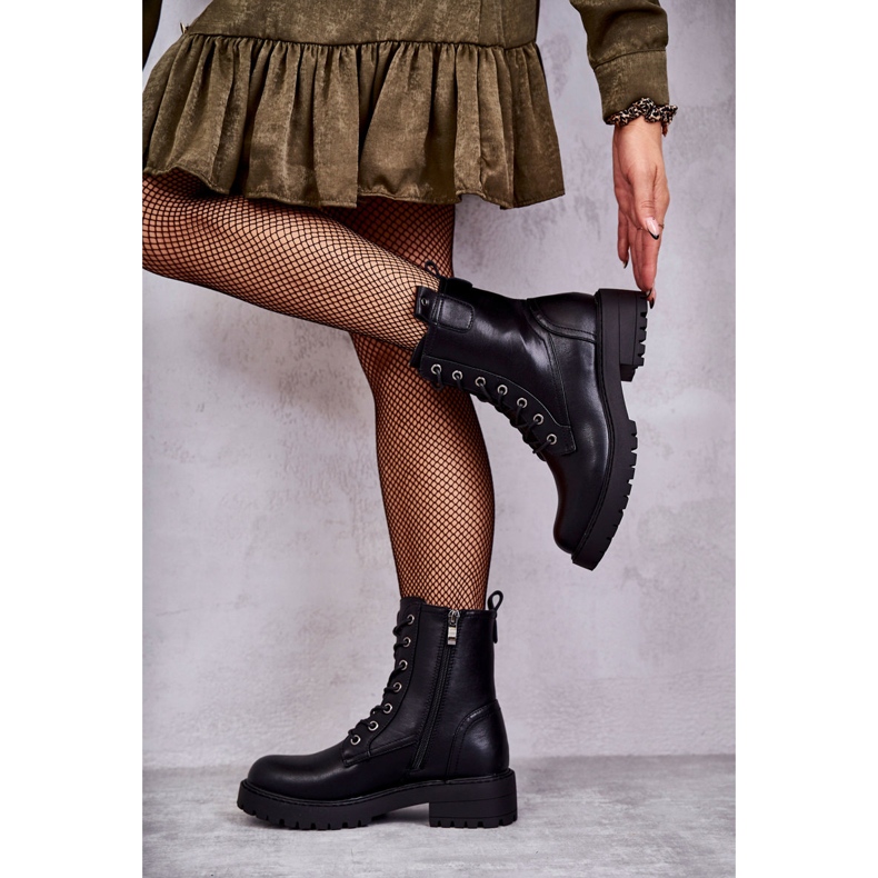 PJ1 Svarta Ritta varma snörstövlar i läder 1