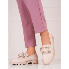 Shelovet mocka loafers för kvinnor med beige kristaller 1