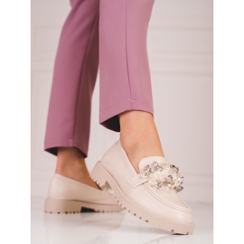 Shelovet mocka loafers för kvinnor med beige kristaller 2