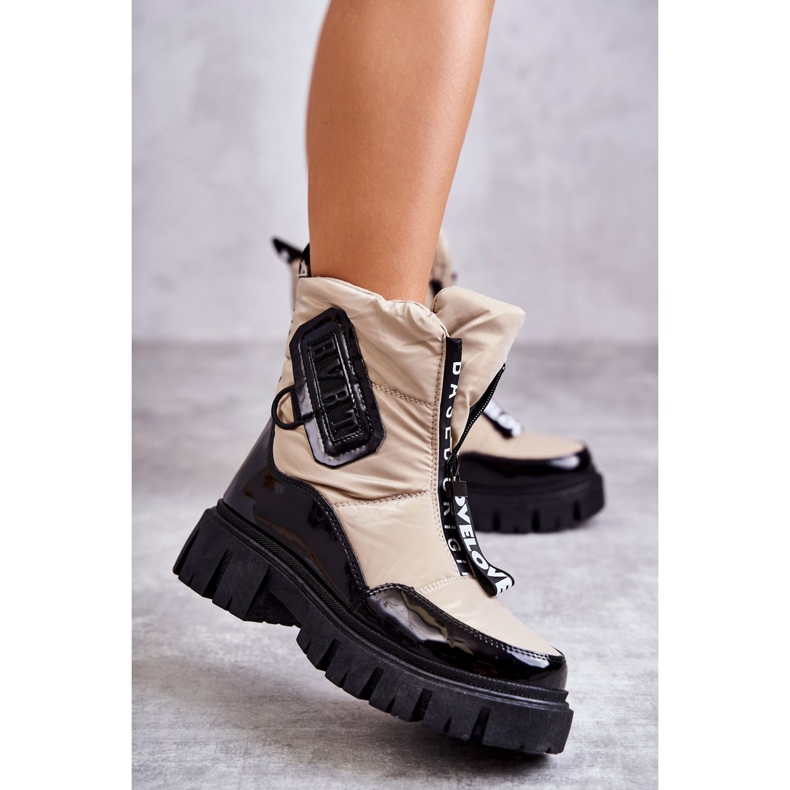 PM1 Beige och svarta varma snöstövlar för kvinnor med dragkedja Marit 2