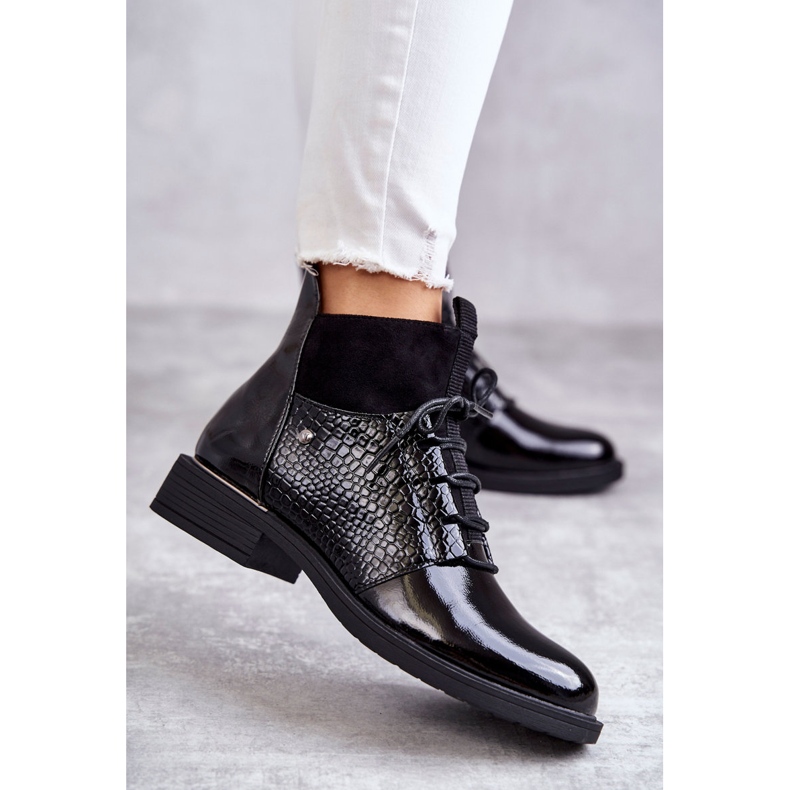 Vinceza Lackade svarta varma snörda stövlar Cathrine 2