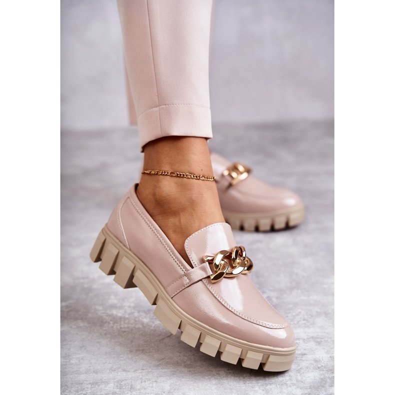 Sergio Leone Lackade Loafers På Plattformen Beige Inger 1