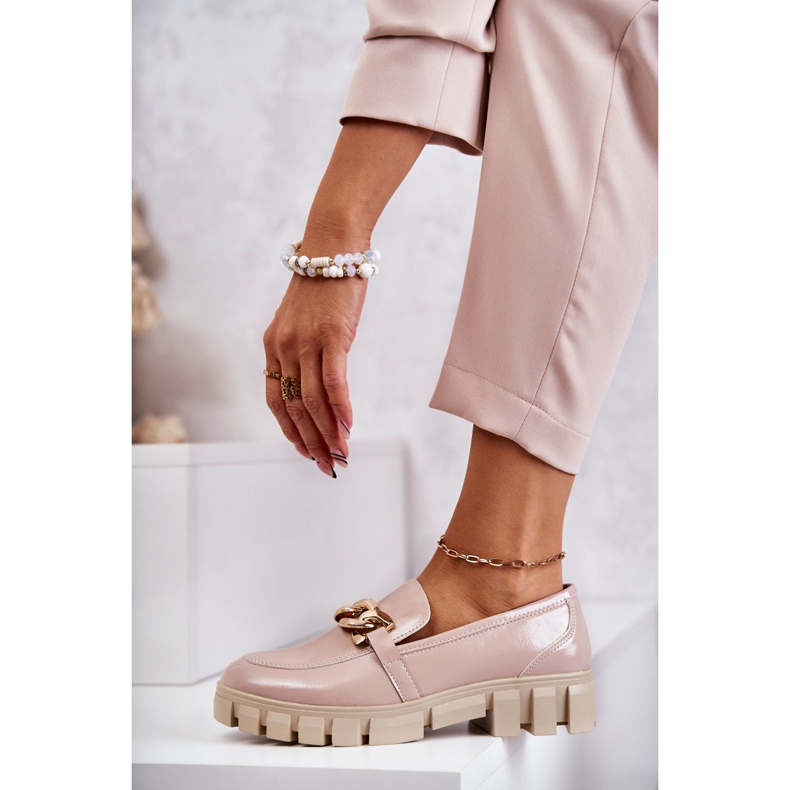 Sergio Leone Lackade Loafers På Plattformen Beige Inger 2