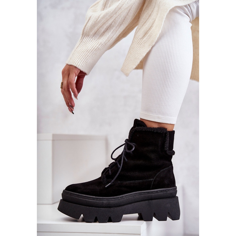 Varma snörstövlar i mocka Svart Elisabeth 1