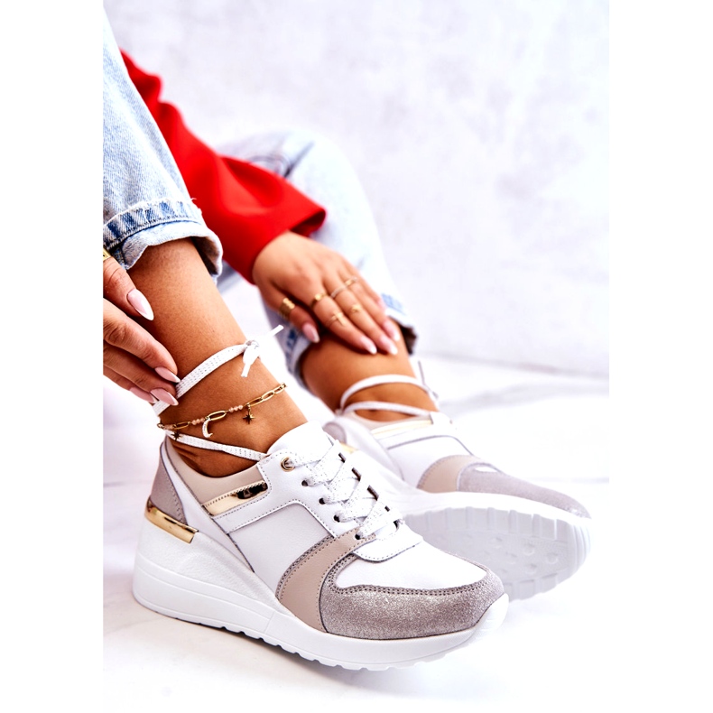 S.Barski Sportskor i läder på en kil vit och grå Rayana 3