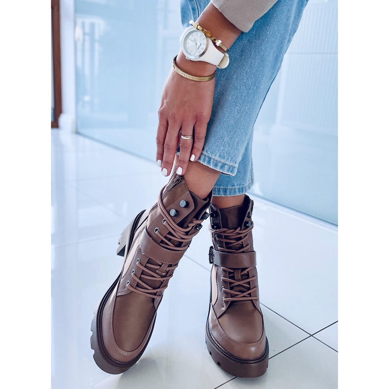 Högklackade stövlar med snörning Brooks Khaki beige brun 2