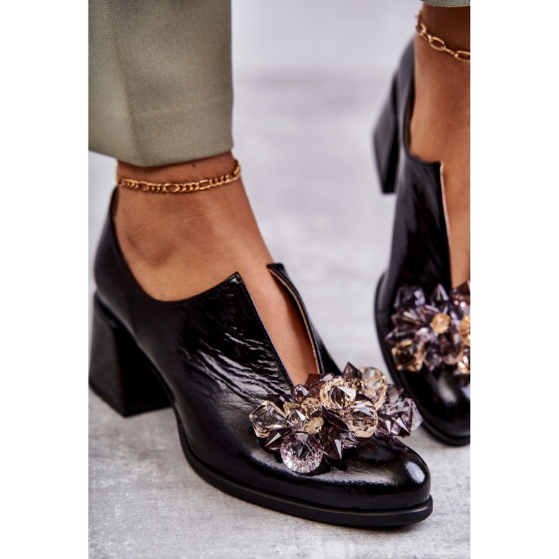 PA2 Släta läderskor med ljus prydnad Svart Delaver 1