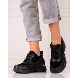 Svarta lädersneakers för kvinnor Shelovet 2