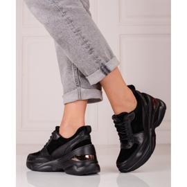 Svarta lädersneakers för kvinnor Shelovet 1