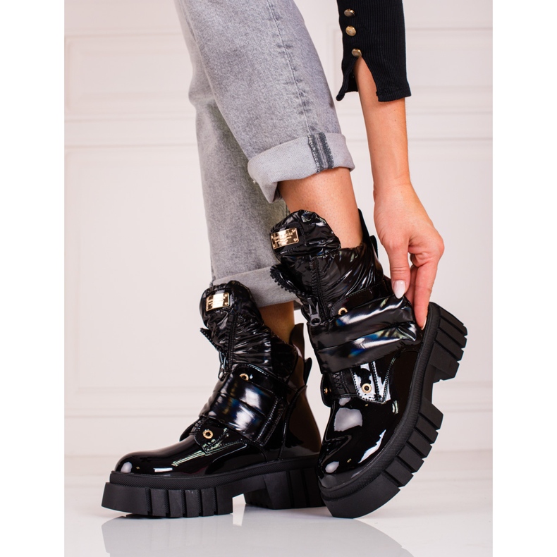 Damlackade stövlar på Shelovet-plattformen svart 1