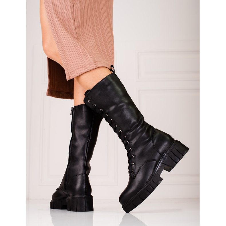Höga stövlar med snörning för dam från Sokolski svart 2