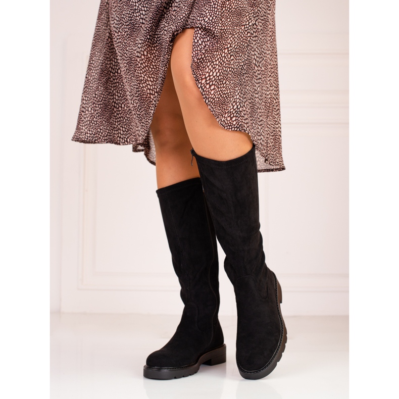 Svarta Shelovet damstövlar i mocka 1