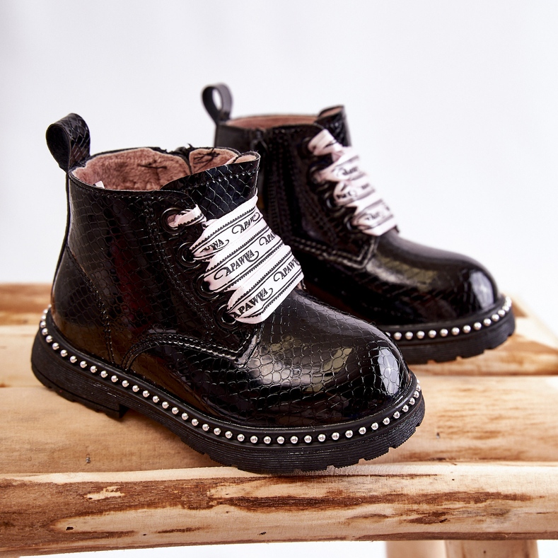 PA1 Barnsvarta varma läderstövlar Dottie 1