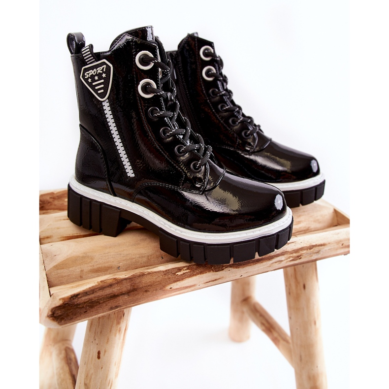 S.Barski Lackade Svarta Varma Stövlar Med Dragkedja Marcella 1