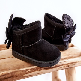 Svarta Meriva varma snöstövlar för flickor med rosett 2