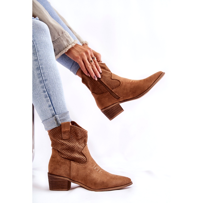 FB1 Mocka genombrutna Cowboystövlar med sömmar Camel Elvire B-829 brun 4