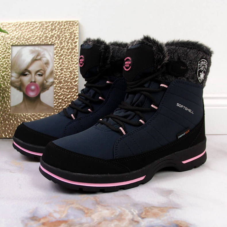 American Club marinblå vattentäta snöstövlar för tjejer 2