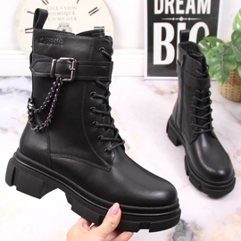 Svarta läderväskor för kvinnor med kedja, värmda svarta Big Star KK274486 1