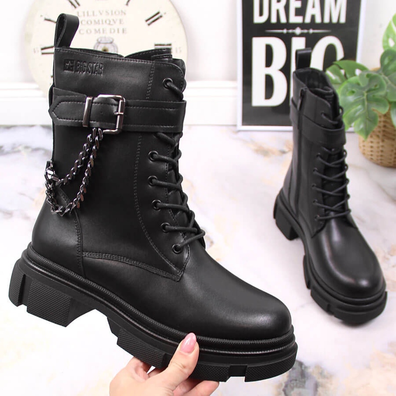 Svarta läderväskor för kvinnor med kedja, värmda svarta Big Star KK274486 1