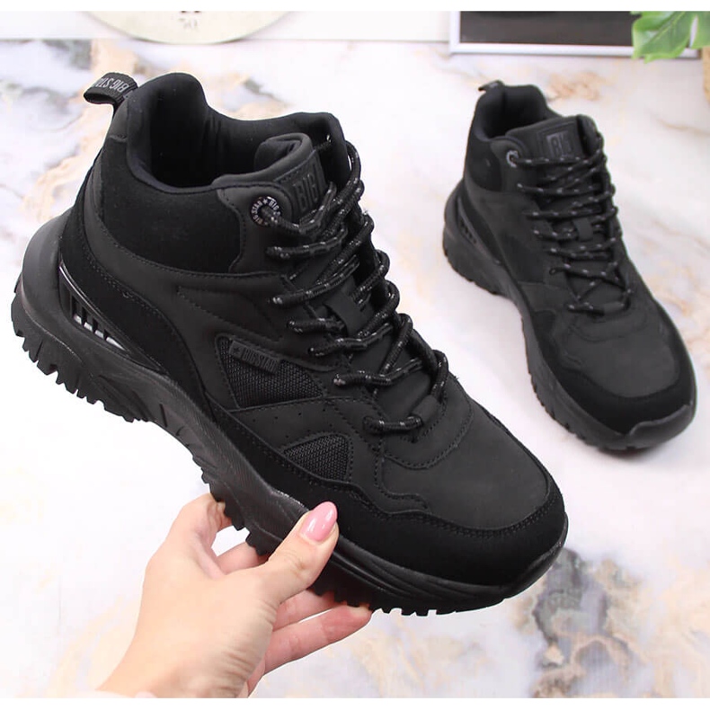 Black Big Star KK274356 sportiga svarta plattformsstövlar för kvinnor 1