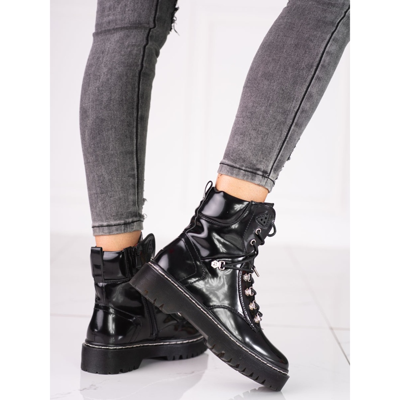 Shelovet kvinnliga arbetare med snörning svart 1