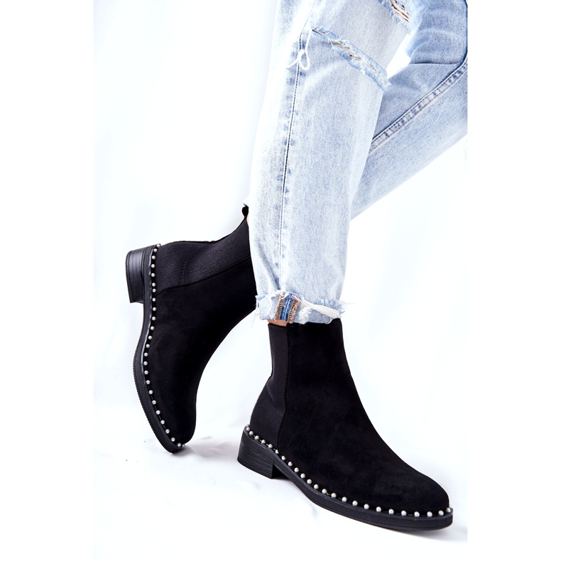 PG1 Mocka Booties Chelsea Boots With Pearls Black Jilanna 8335 BLK svart 2