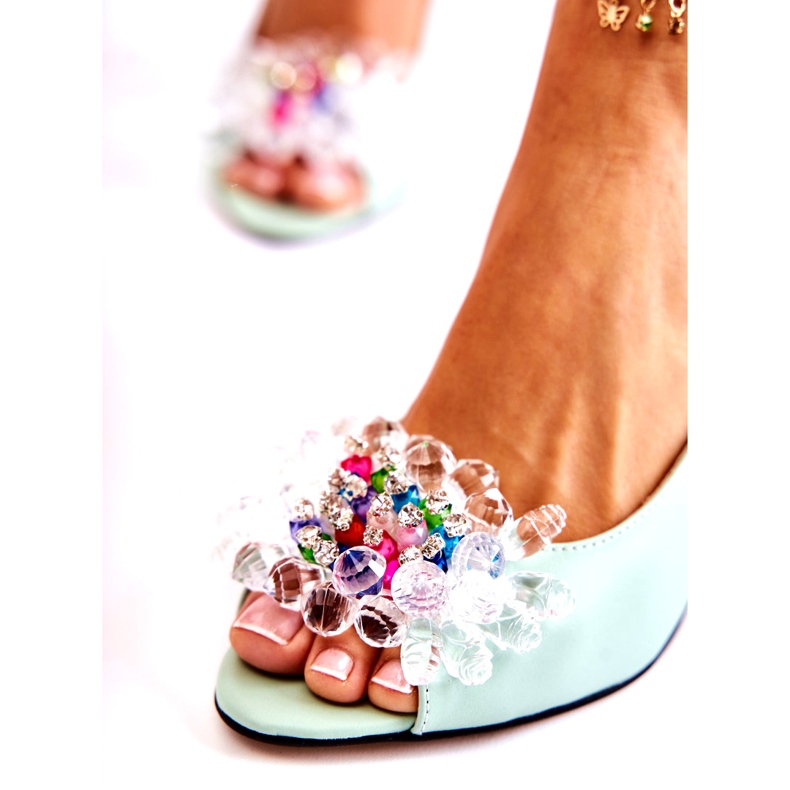 Fashionabla Läder Pumps-sandaler med grön Meriss 1450-0-dekoration 4