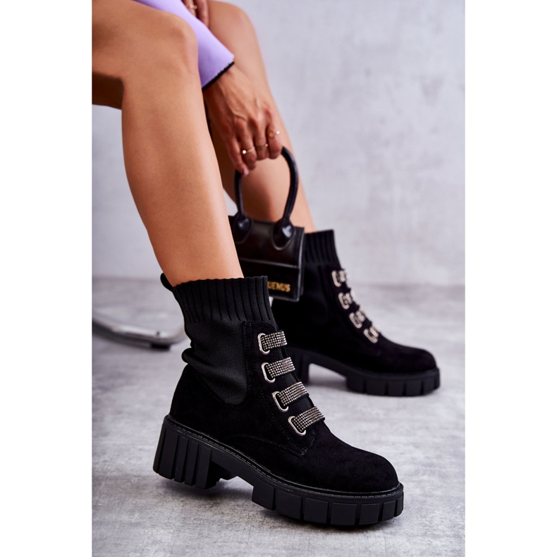 Seastar Slip-on sockstövlar i svart mocka med strass 4