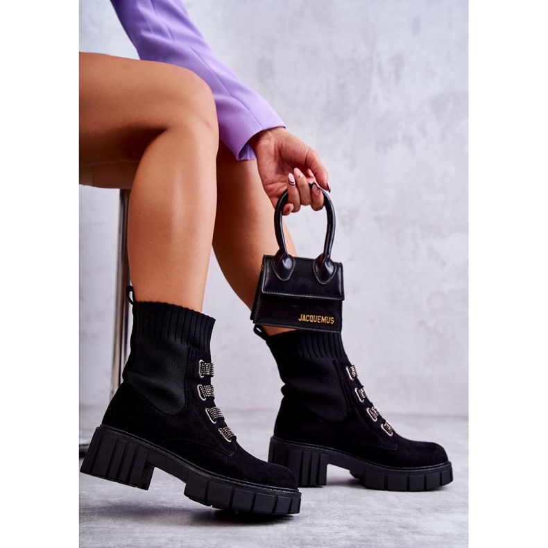 Seastar Slip-on sockstövlar i svart mocka med strass 2