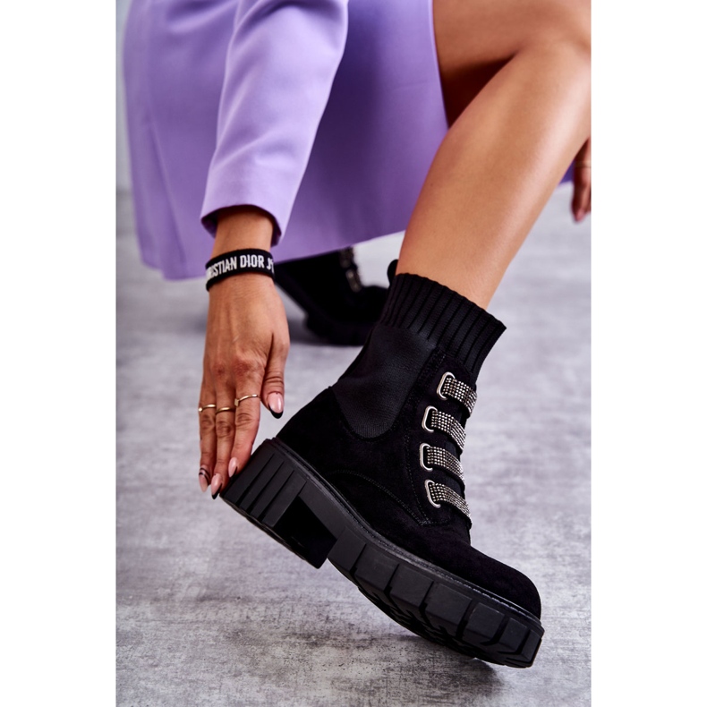 Seastar Slip-on sockstövlar i svart mocka med strass 3