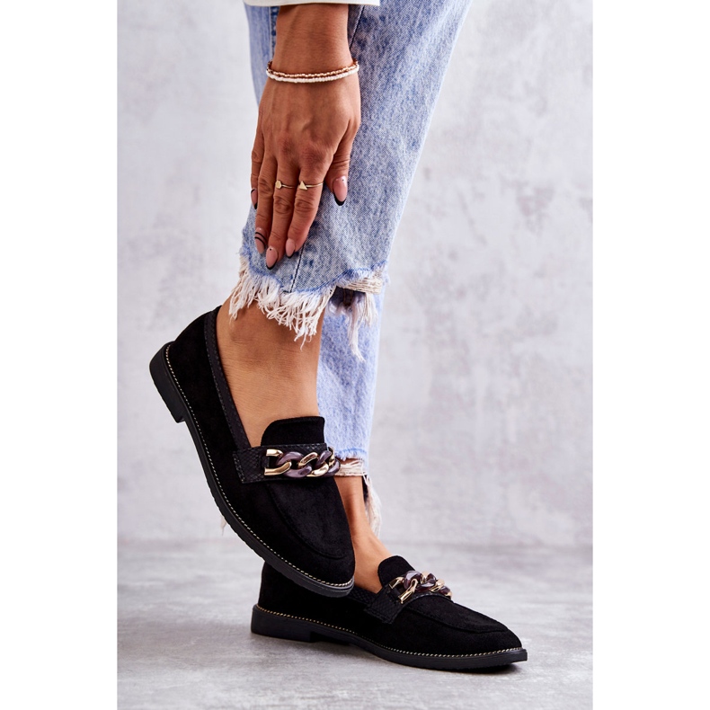 FB2 Loafers i mocka för kvinnor med kedja, svarta naglar 3