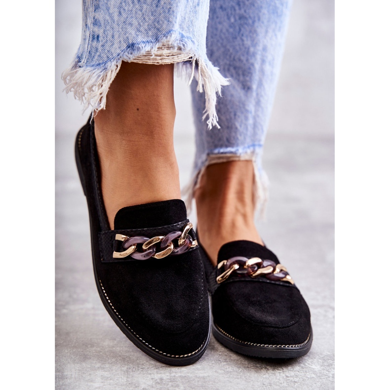 FB2 Loafers i mocka för kvinnor med kedja, svarta naglar 1