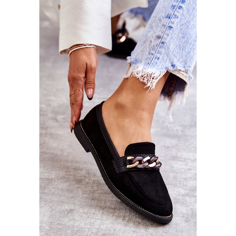 FB2 Loafers i mocka för kvinnor med kedja, svarta naglar 4