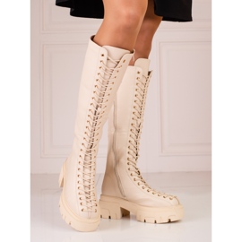 Högsnörade Shelovet beige stövlar för kvinnor 1