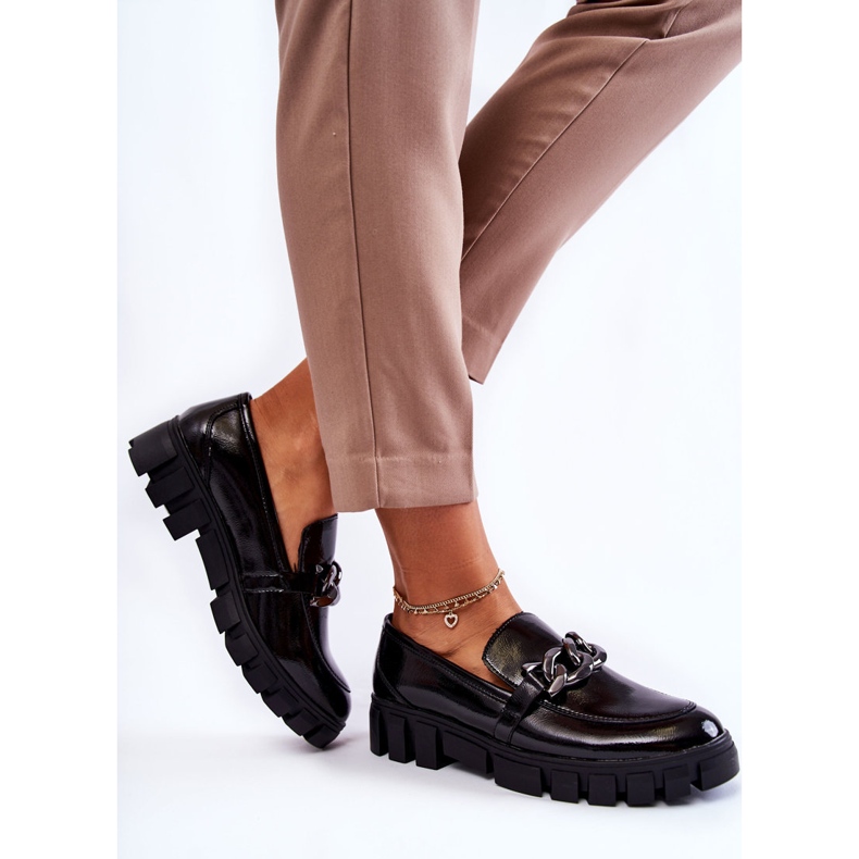 Sergio Leone Lackade Loafers På Den Svarta Inger Plattformen 2