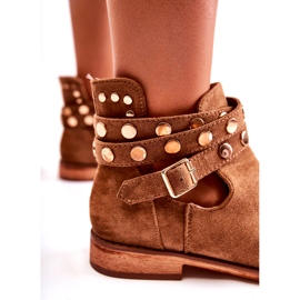 WS1 Kvinnors stövlar med jetstrålar på en platt klack brun larino 1